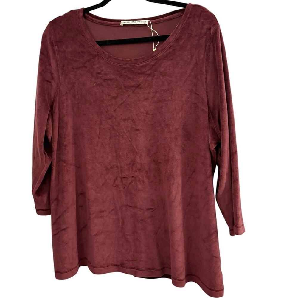 Peruvian Connection Plush Velour Maroon Long Sleeve Top Shirt XXL NWOT Classic